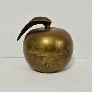 Brass Apple Leaf Paperweight MCM Vintage Collectible Fruit Teacher Gift Solid